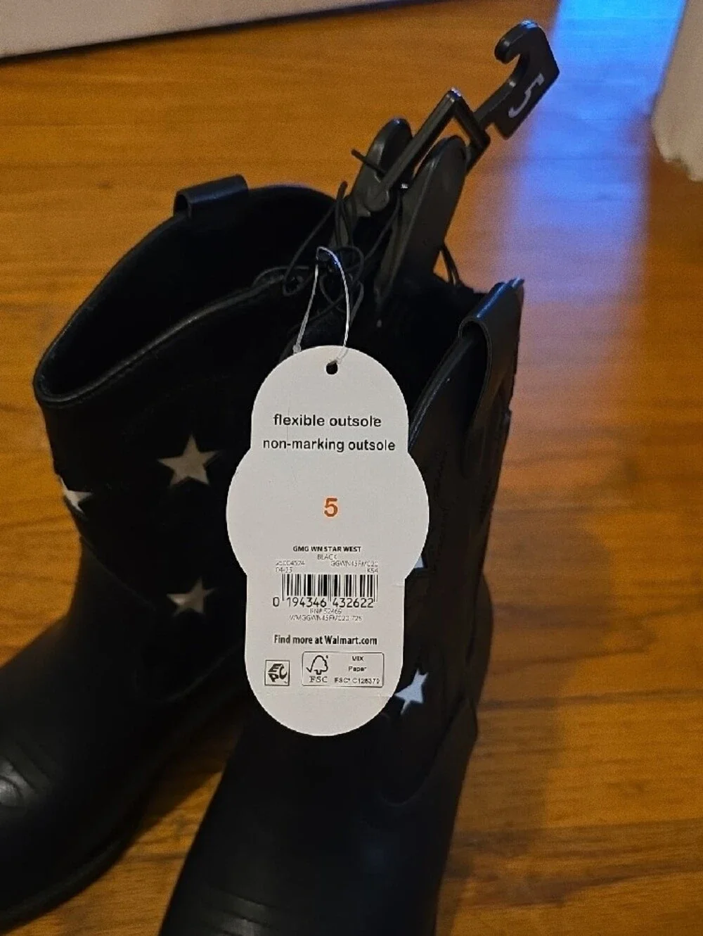 wonder nation Black Boots with White Star Accents - Kids Western Style